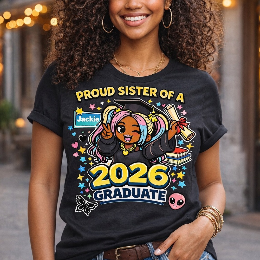 Proud Sister of a 2026 Graduate Graphic Tee - Black